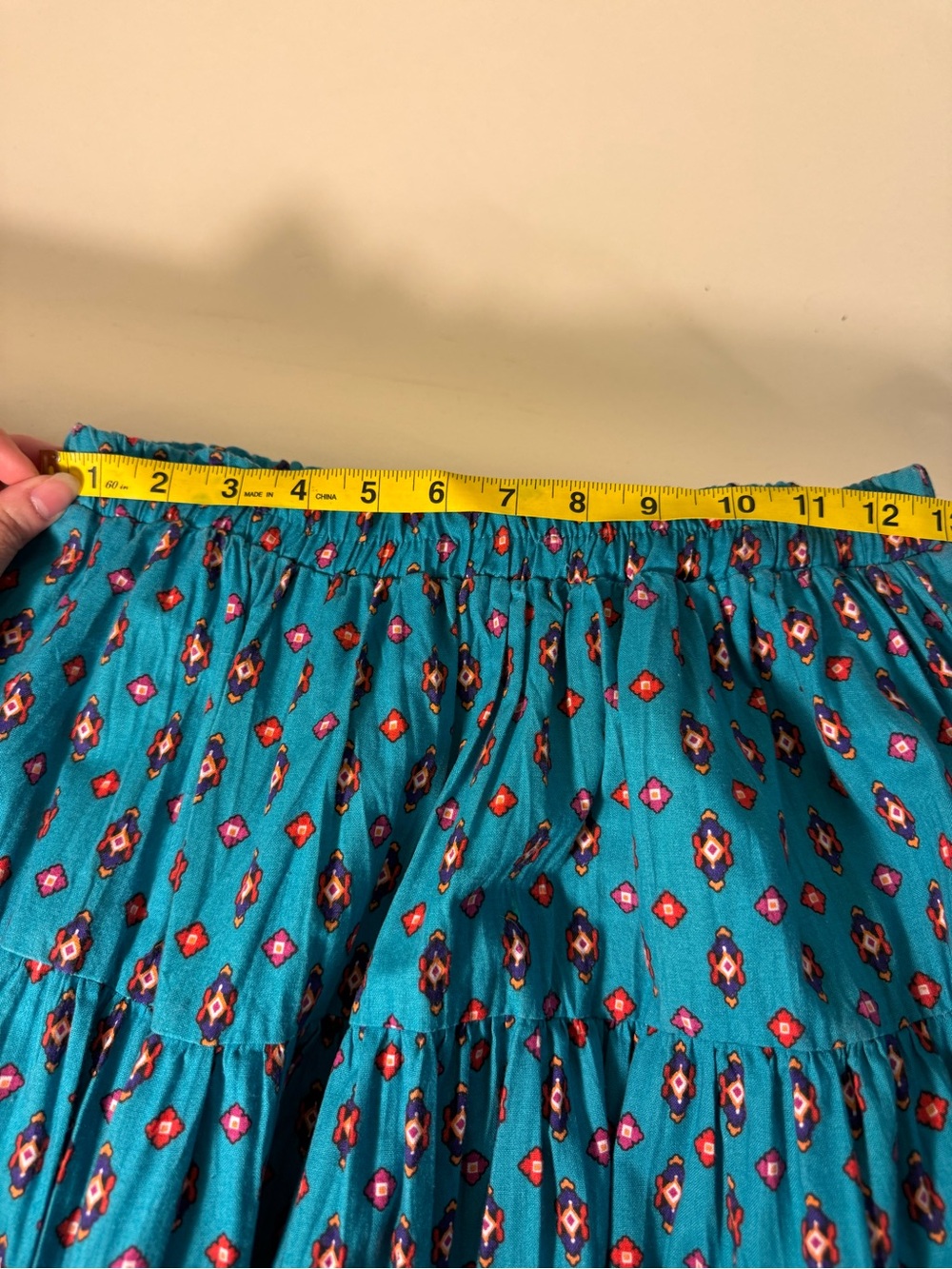 Turquoise Tiered Maxi Skirt with Geo Accent - Picture 3 of 4